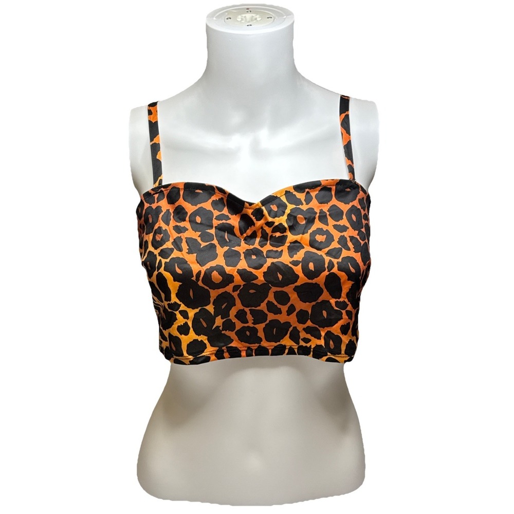 Amscan Womens Leopard Print Crop Top Orange‎ Black Sweetheart Bralette S/M